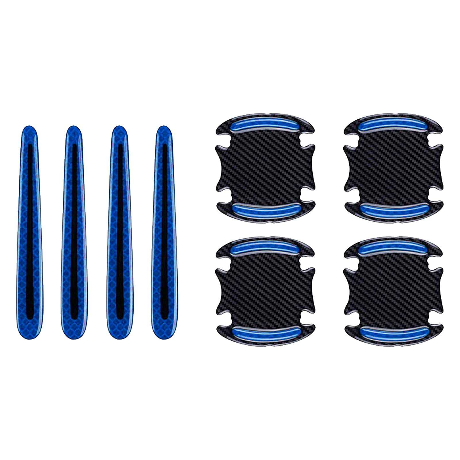 BLAKAYA Car Door Handle Scratch Cover Sticker Protective Film Pad & Carbon Fiber Striation Bowl Decal Warning Sticker Reflective Strips (8PCS Blue)