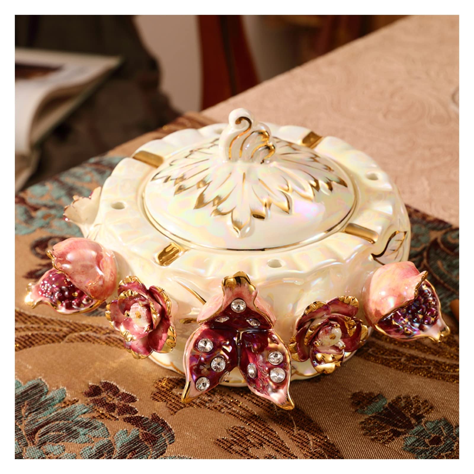Sdgeryeeg Onecolor Ashtray， Luxury Ceramic High-End Farmhouse Style Ashtrays With Lid, Windproof Ash Tray For Indoor Or Outdoor Use