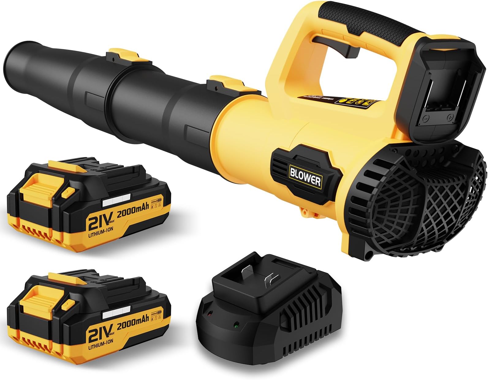 LEAPUL Leaf Blower, 21V Electric Cordless Leaf Blower, 2 X 2.0Ah Batteries and Charger Included, Lightweight Leaf Blower for Patio Cleaning, Lawn Care, Blowing Leaves and Dust, etc. LP69, Yellow