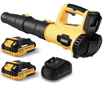 LEAPUL Leaf Blower, 21V Electric Cordless Leaf Blower, 2 X 2.0Ah Batteries and Charger Included, Lightweight Leaf Blower for Patio Cleaning, Lawn Care, Blowing Leaves and Dust, etc. LP69, Yellow