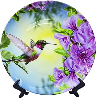 ALALAL Small Bird Hummingbird Pink&Purple Flowers Decorative Plate Decor...