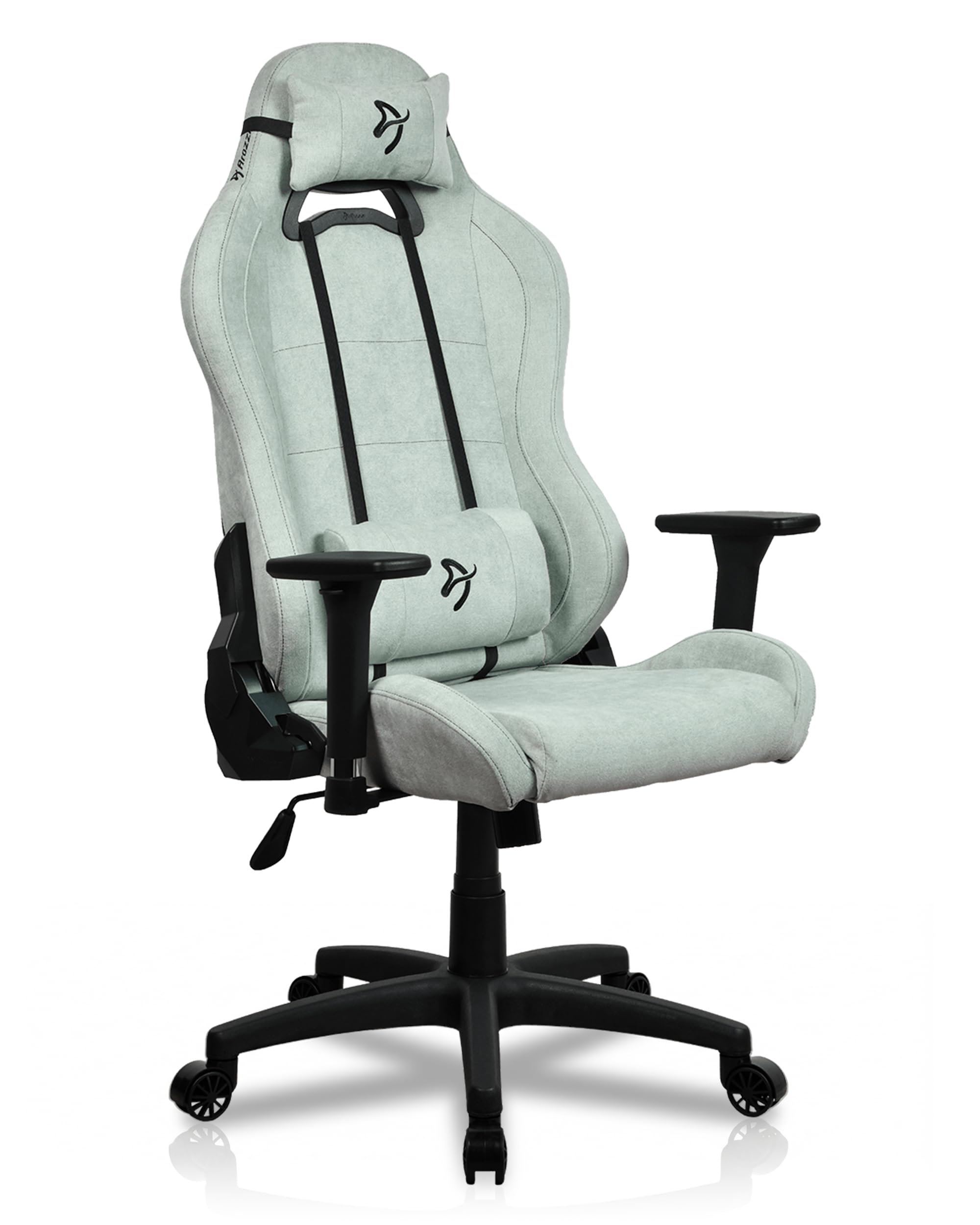 Arozzi Torretta Soft Fabric Gaming Chair, Breathable Fluid-Repellent Ergonomic Office Chair with Adjustable Height, 3D Armrest &amp; 2 Supportive Pillows (Pearl Green)