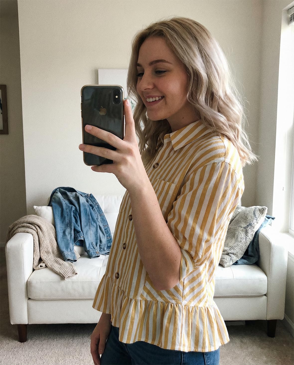 Dokotoo Cropped Button Down Striped Shirt 3/4 Length Sleeve Womens Tops Dressy Casual Blouses Babydoll Tops - Image 4