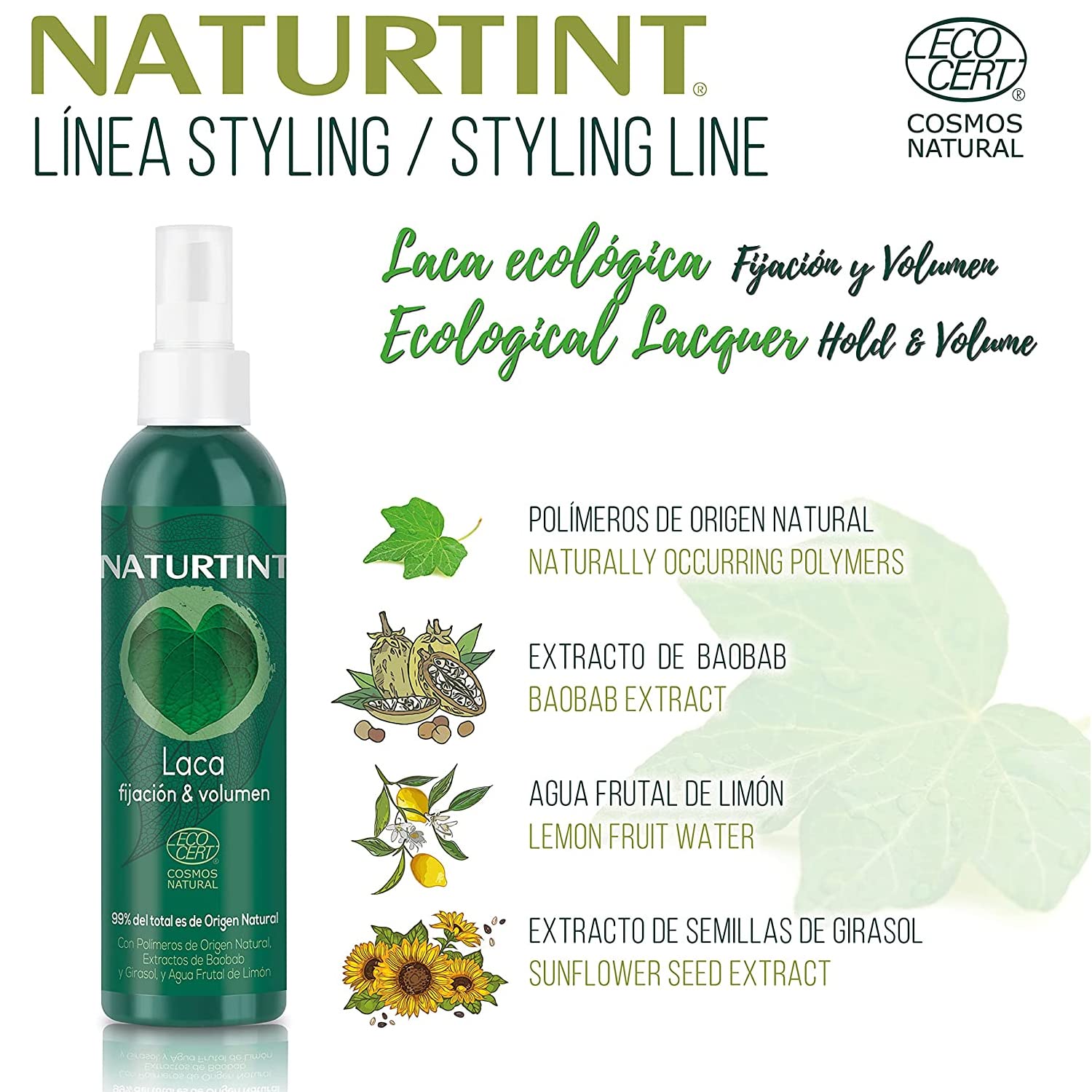 Naturtint Styling Mocowanie Brak - więcej objętości i jasności, doskonałe naturalne wykończenie, działanie przeciwciśnieniowe, 99,6% naturalnych składników, baobab abstrakcyjne, bezbarwne, 175 mililiter
