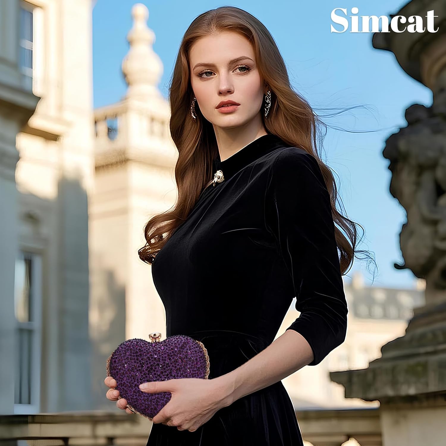 Simcat Cute Heart Shape Clutch Purses Love Heart Women Rhinestone Wedding Handbag Clutch Party Evening Bag