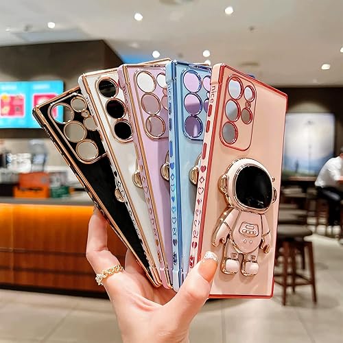 Miniatura 6 de Funda de teléfono para Samsung Galaxy S23 Ultra de 6.8 pulgadas, cubierta de lujo con soporte de astronauta con bonito diseño de corazón de amor,