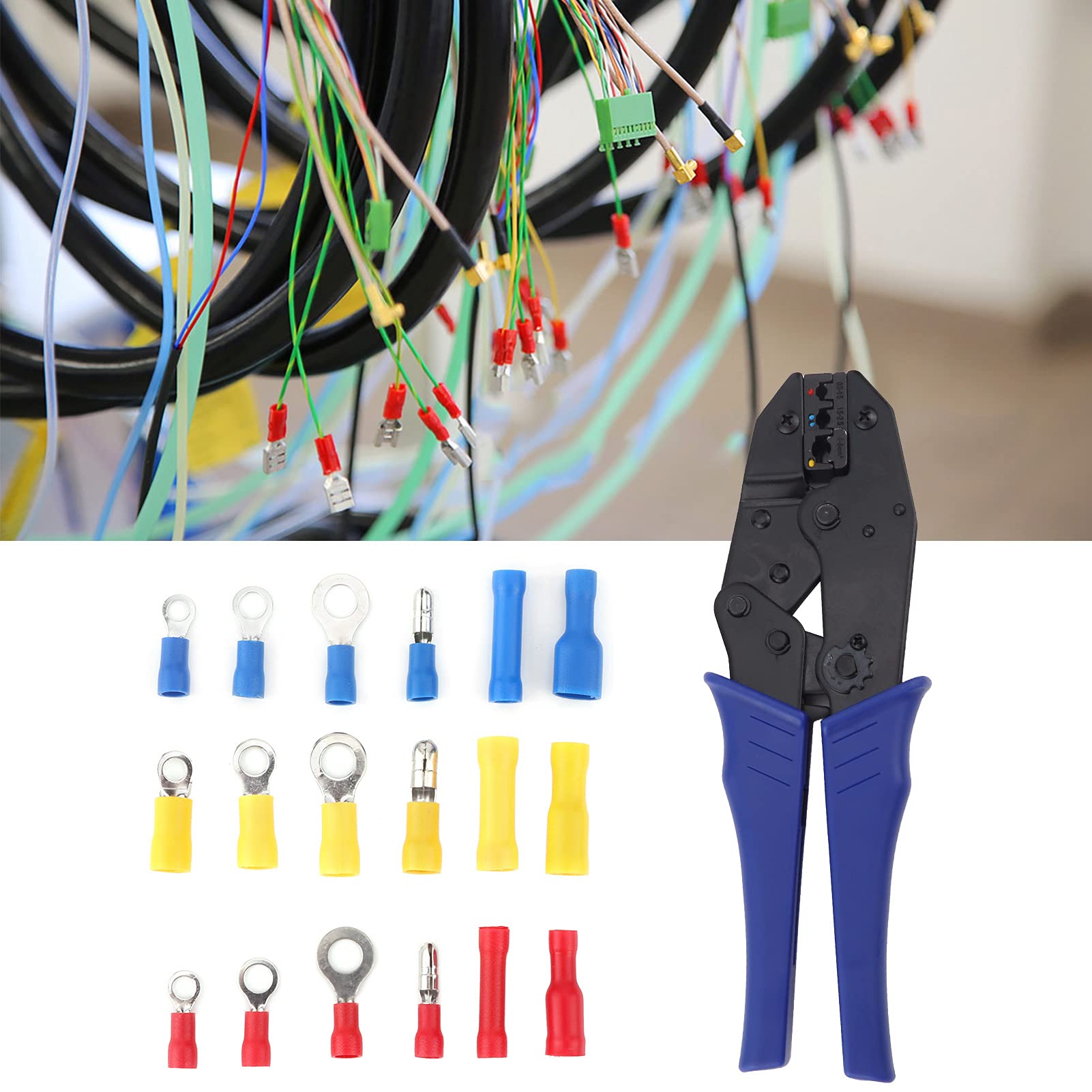 Professionelles Kabelverbinder-Set, 300 Stück, mit Crimpzange, elektrische Crimpverbinder, isolierte Anschlüsse, hohe Effizienz, für Automobil- und Schiffsverkabelung, PVC-