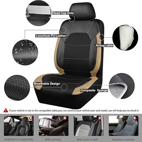 Miniatura 4 de CAR PASS Fundas de asiento de cuero, funda universal para asiento de automóvil deportivo de 0.197 in, esponja compuesta en el interior, compatible