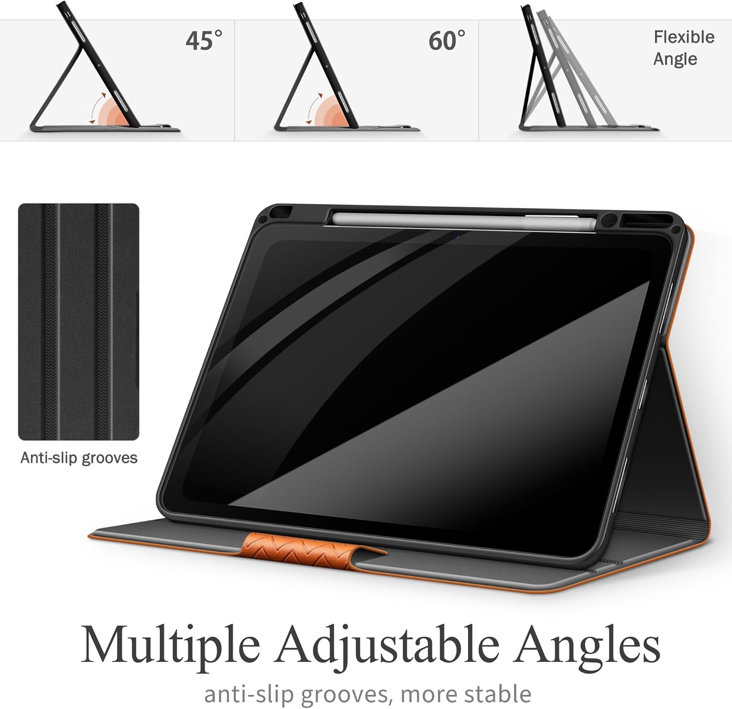 auaua Case for iPad Pro 13 Inch (M5/M4) 2025/2024, PU Leather Case with Pencil Holder, Supports Pencil Pro and Pencil(USB-C), Adjustable Angles, Auto Sleep/Wake (Brown)