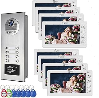 Verdrahtete Video-Sprechanlage für Wohnungen, 8 Einheiten 7-Zoll-Monitor-Video-Türsprechanlage, Indoor Outdoor-Video-Türklingel, ID-Karte entriegeln, 2-Wege-Audio für Haus Wohnung (acht Monitore)