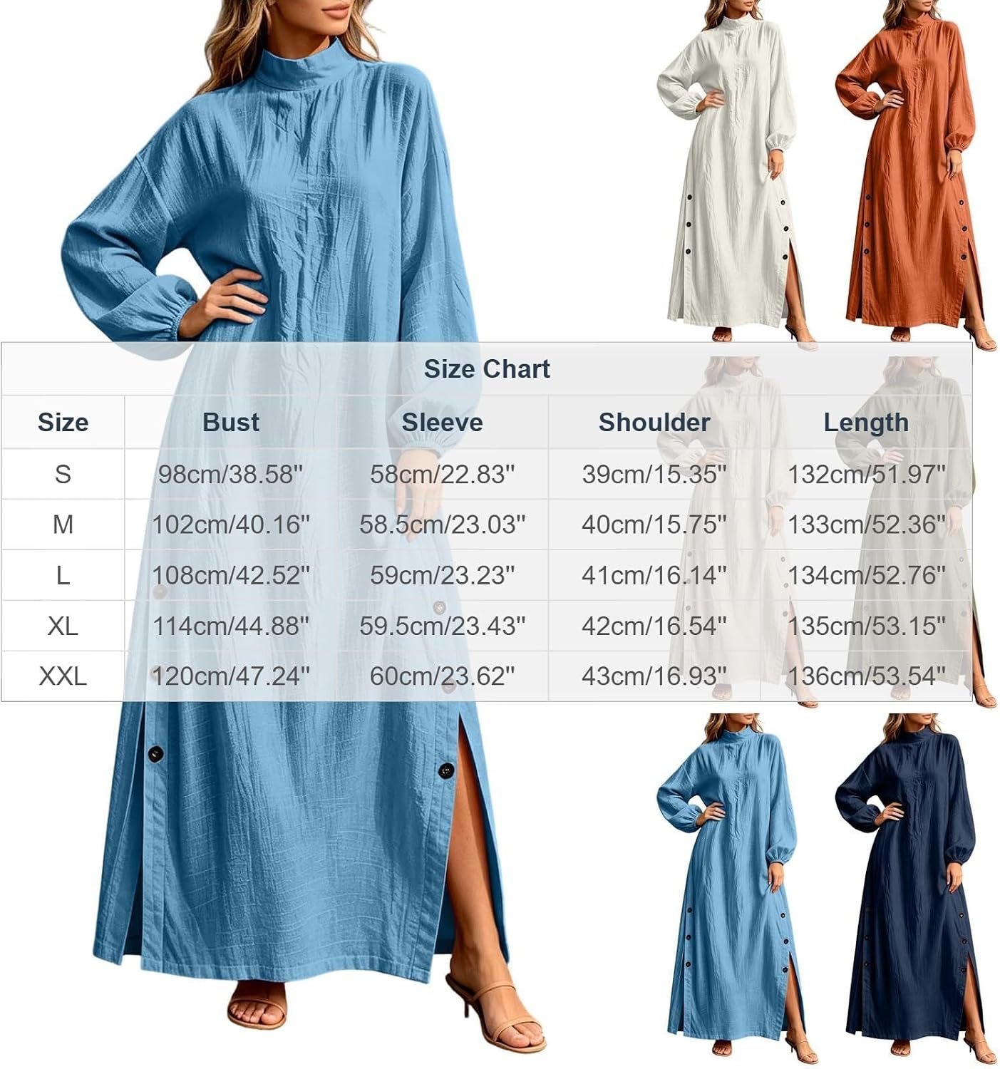 Women Mock Neck Maxi Dress Long Sleeve Side Slit Casual Dresses
