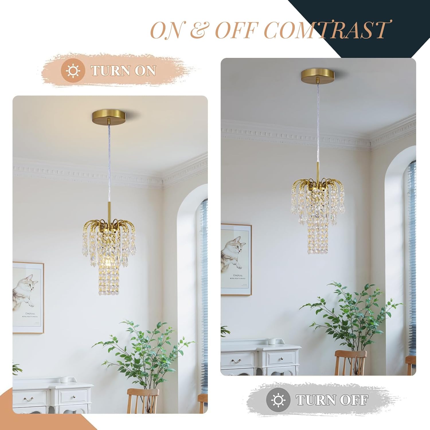 Small Crystal Chandeliers for Dining Room, 1 Light Modern Coppe Gold Chandelier Light Fixture, Raindrop Crystal Ceiling Hanging Pendant Light for Kitchen Island Living Room Hallway Bathroom Bedroom