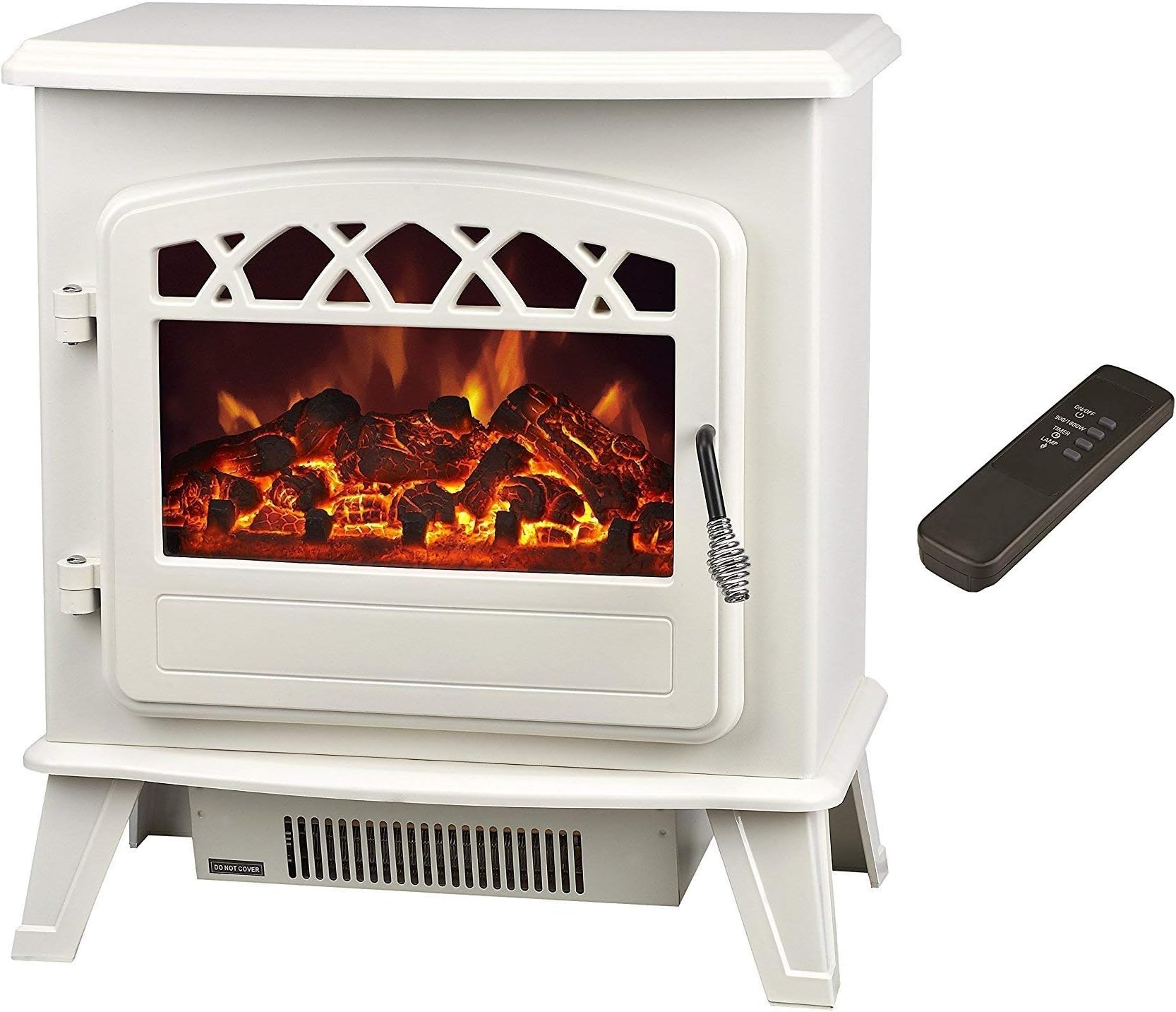 Galleon Fires"Castor" Electric Stove with Remote Control Electronically Controlled LED System- LED Flame Effect- Cream - Electric Stove Fireplaces - Heater - Free Standing Fires -