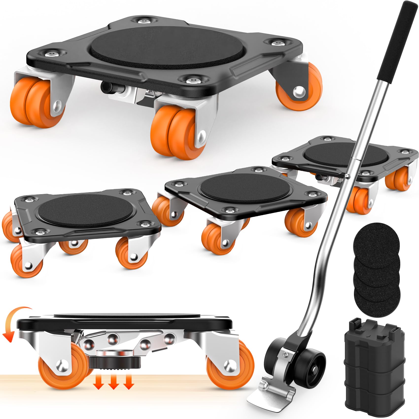 Heavy Duty Furniture Movers with 10 Wheels &amp; Parking Function