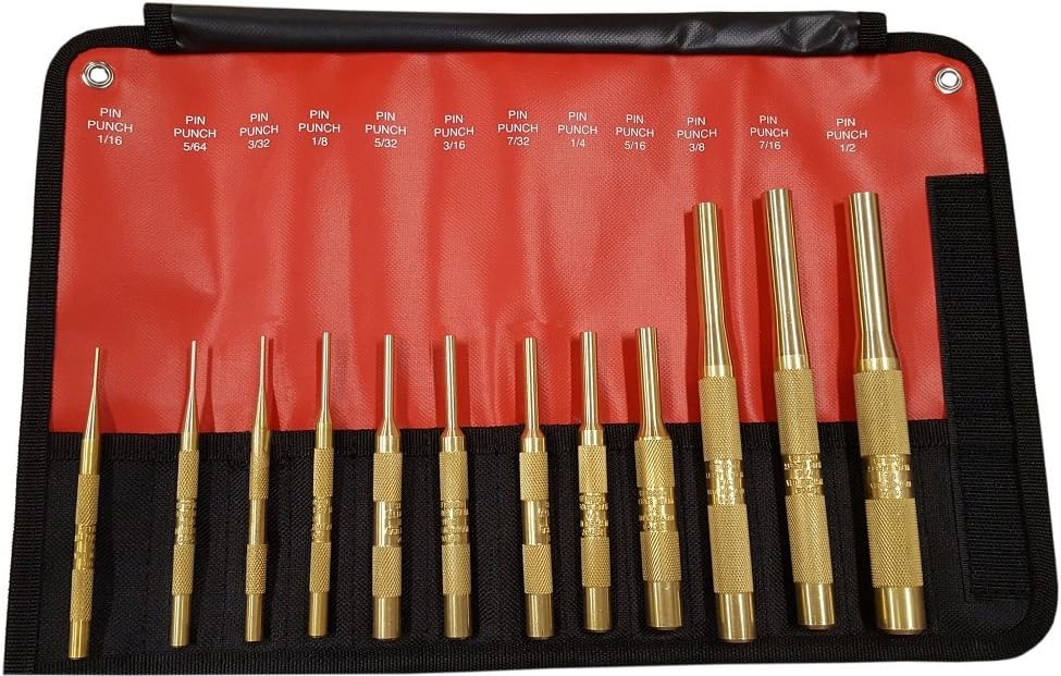 Mayhew Tools 67008 12 PC Brass Pin Punch Set (SAE), Multi, Piece