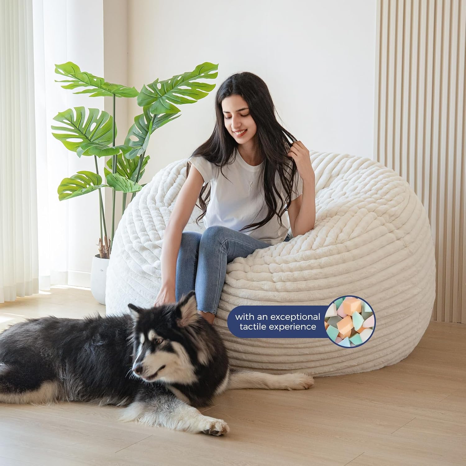 MAXYOYO Bean Bag Chair for Adults, Large 5 ft Bean Bag Chair with Foam Filling, Ultra Soft Fur Lazy Sofa for Living Room Bedroom, Machine Washable Cover - Image 6