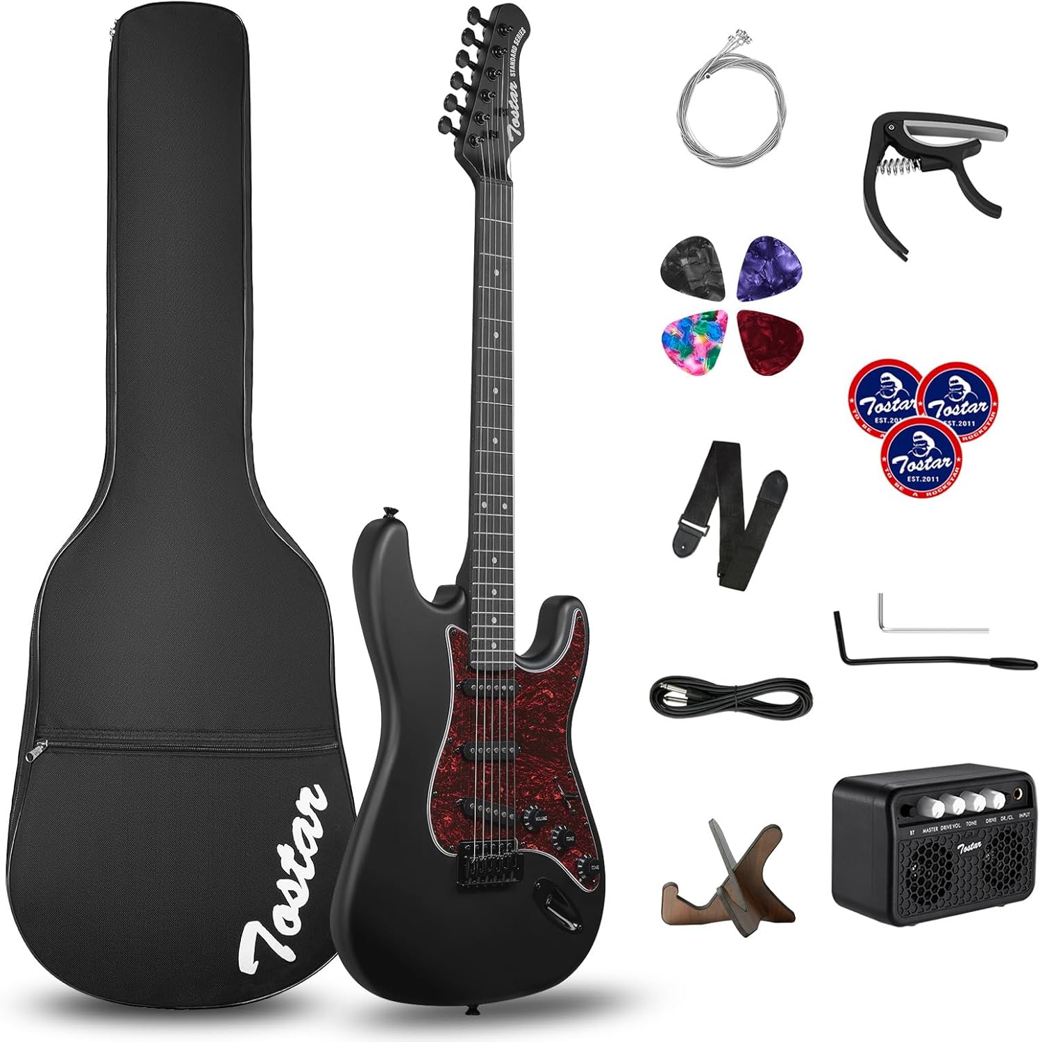 Tostar 39 Inch Full Size Electric Guitar Kit for Beginners and Adults,HSS/HH/P90 Pickup Configuration with Tremolo Bridge, Full Starter Kit Includes 10W Amp, Tuner, Gig Bag, Strap, Stand