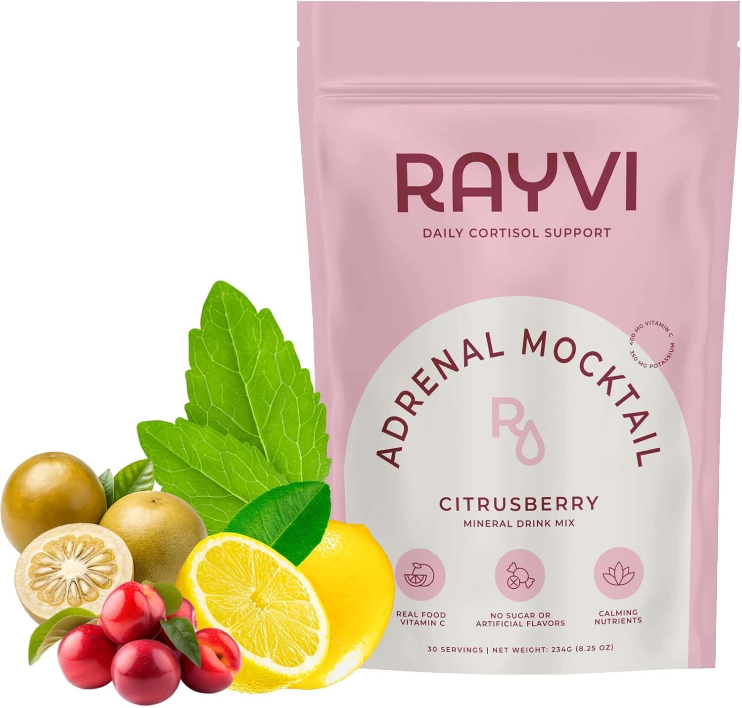 Rayvi Adrenal Mocktail Electrolytes Powder (Citrus Berry Flavor) | Zero Sugar Electrolytes Drink Mix for Energy & Wellness | Acerola Vitamin C Powder with Magnesium & Minerals | No Artificial Flavors