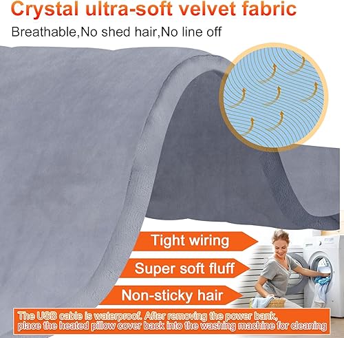 Miniatura 5 de YITIAOYU Funda de almohada térmica a pilas - Funda de almohada térmica tamaño Queen multifunción almohadilla térmica suave (almohadas no incluidas)