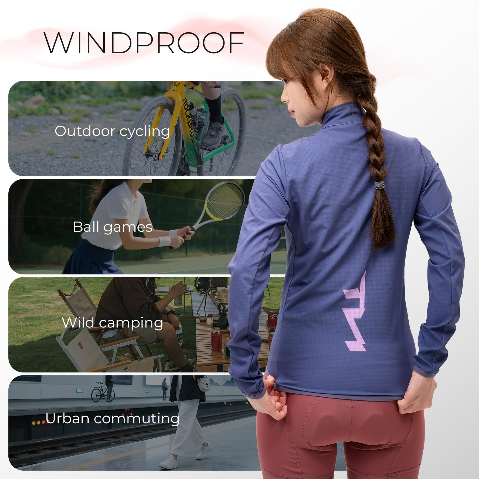 ROCKBROS TVI Fahrradjacke Damen Atmungsaktiv Leicht Fahrrad Jacke，Windbreaker Frauen Radjacke für Laufen Pendeln Laufen Wandern Camping Outdoorsport