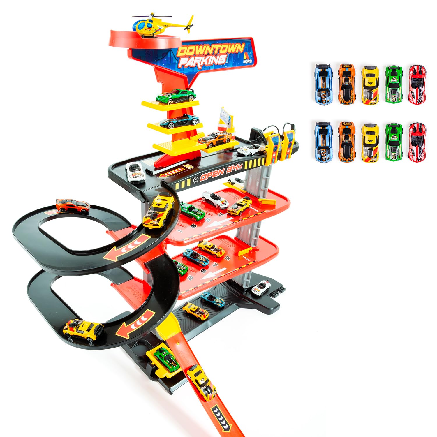 Parking 5 Étages Molto - Garage Avec Rampes, Ascenseur, Station-Service - 10 Voitures Incluses - Jouet Éducatif +3 Ans