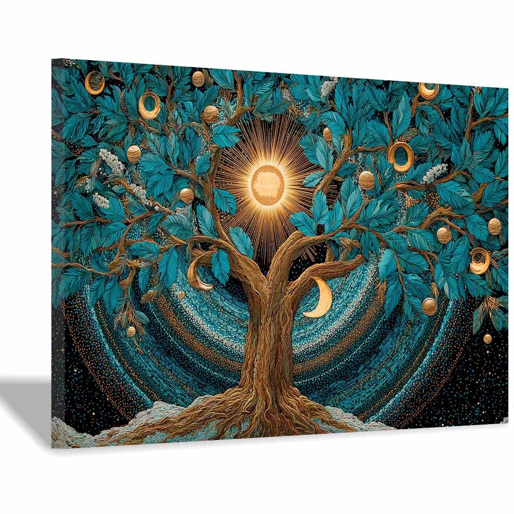HOQIU Print Canvas Poster Decor Starry golden tree canvas prints, nature wall art, for Bathroom Home Office Decor(Multicolor)-60x80cm Framed