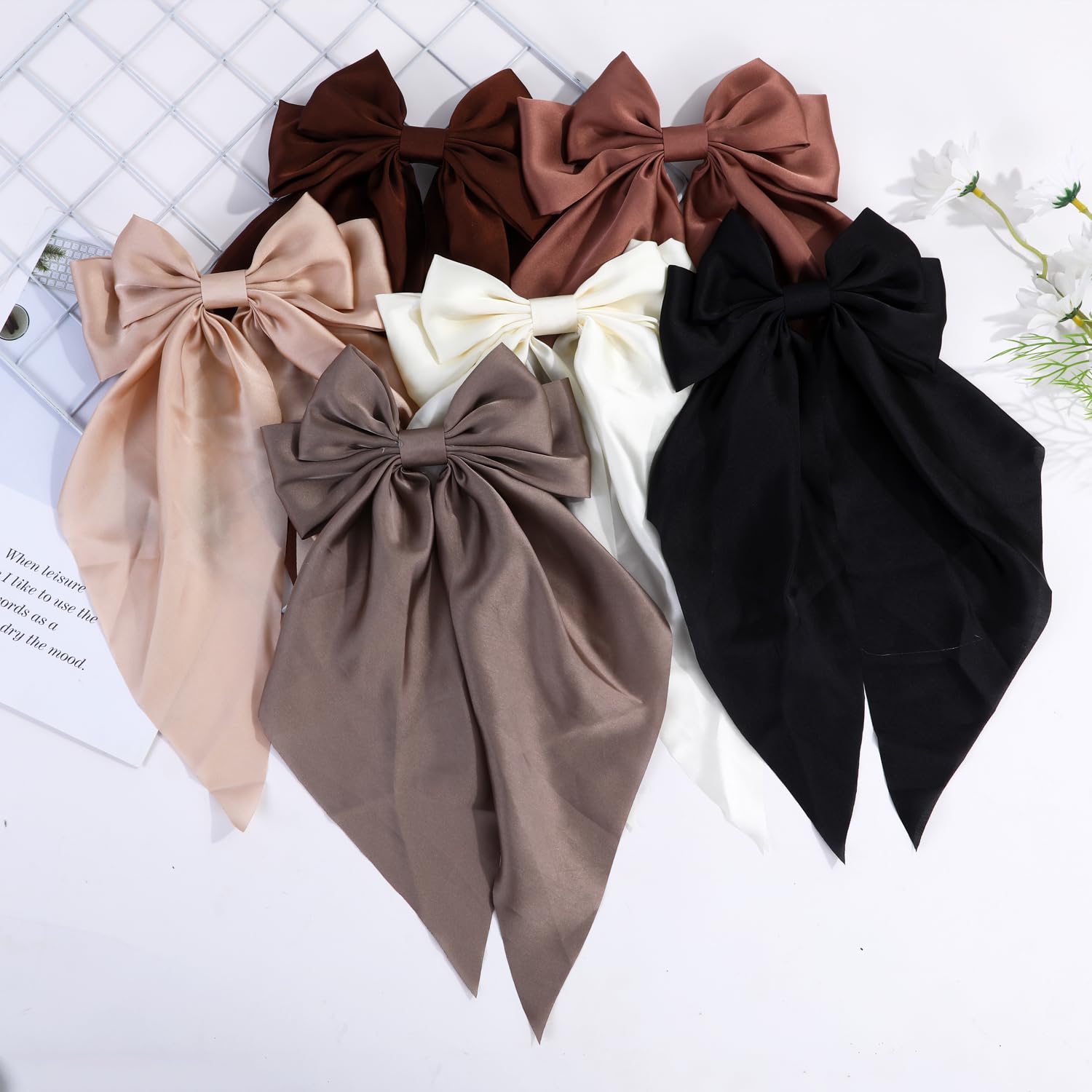 JOYOYO Hair Clip, 1Pcs Silky Satin Large Hair Bow Ribbon Clips For Women And Girls, Giant Long Bow Hair Clips Ponytail Holder Silk Big Hair Clips Accessories, Blue - View #10