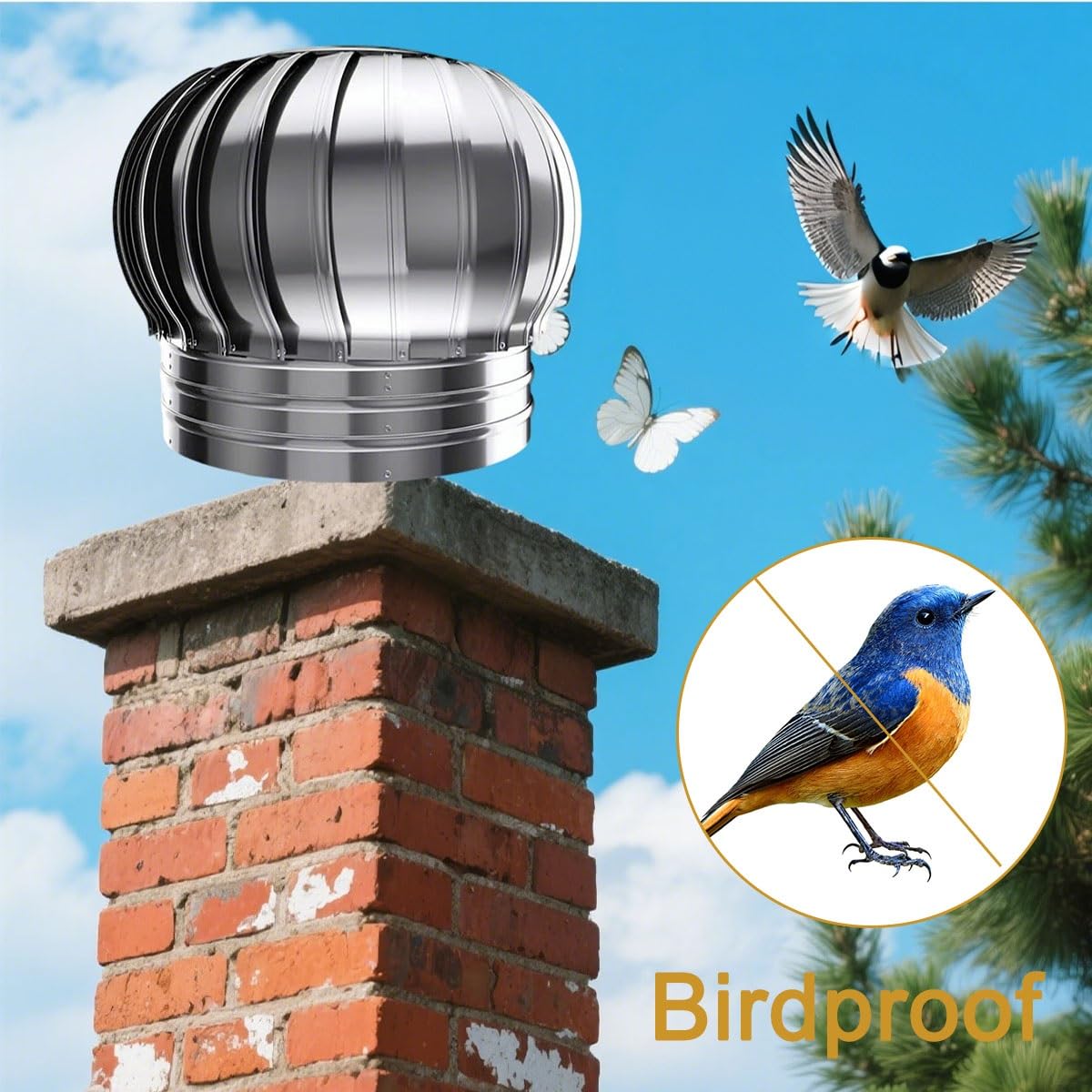 Tapa de chimenea de acero inoxidable para ventilación, cubierta de escape de chimenea, cubierta de humo, tapas de lluvia, protección contra desechos de pájaros, fácil de instalar