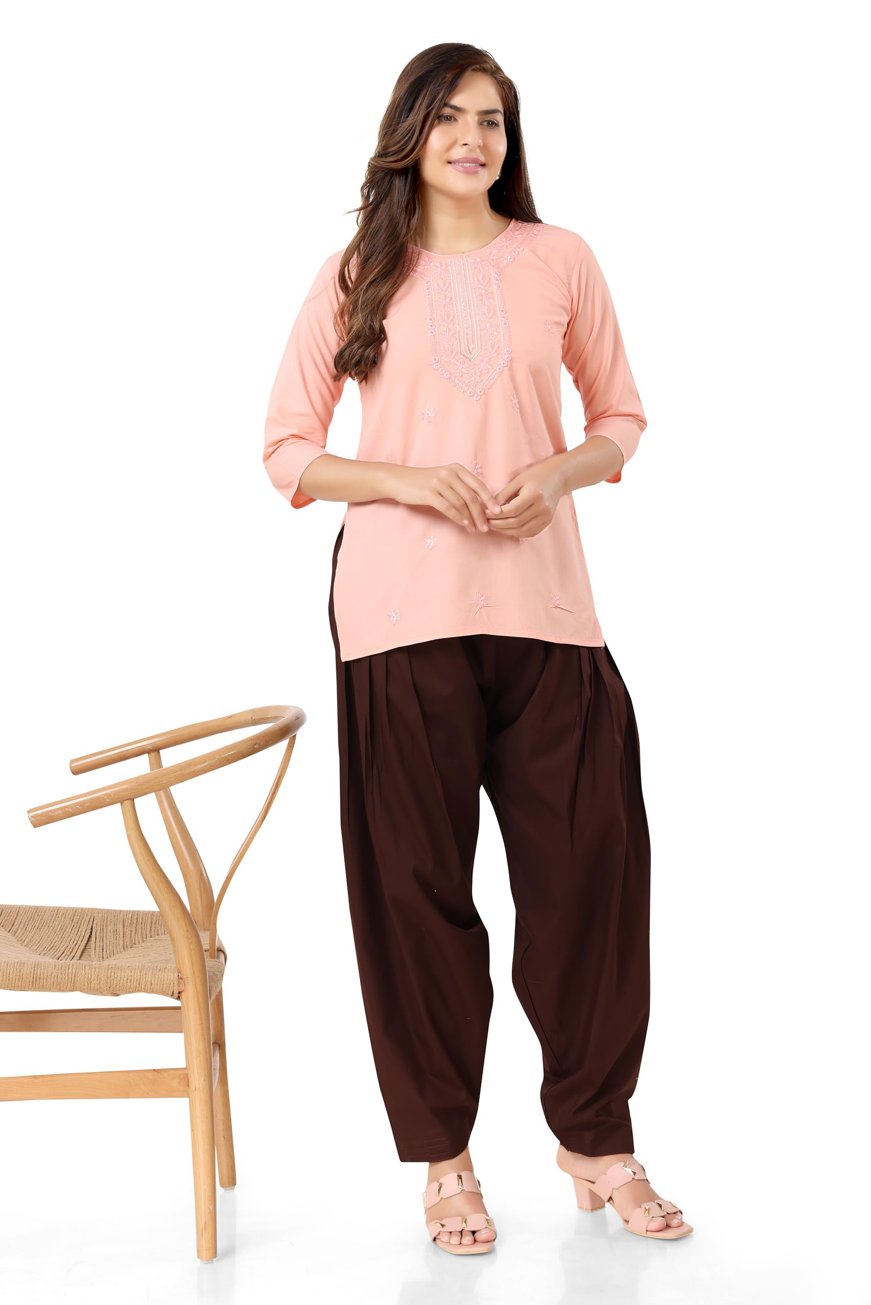 TRASA Semi Patiala Salwar Cotton One Side Pocket Traditional Indian Bottomwear Pant - Free Size Fit up to XXL - Brown - Image 6 thumbnail