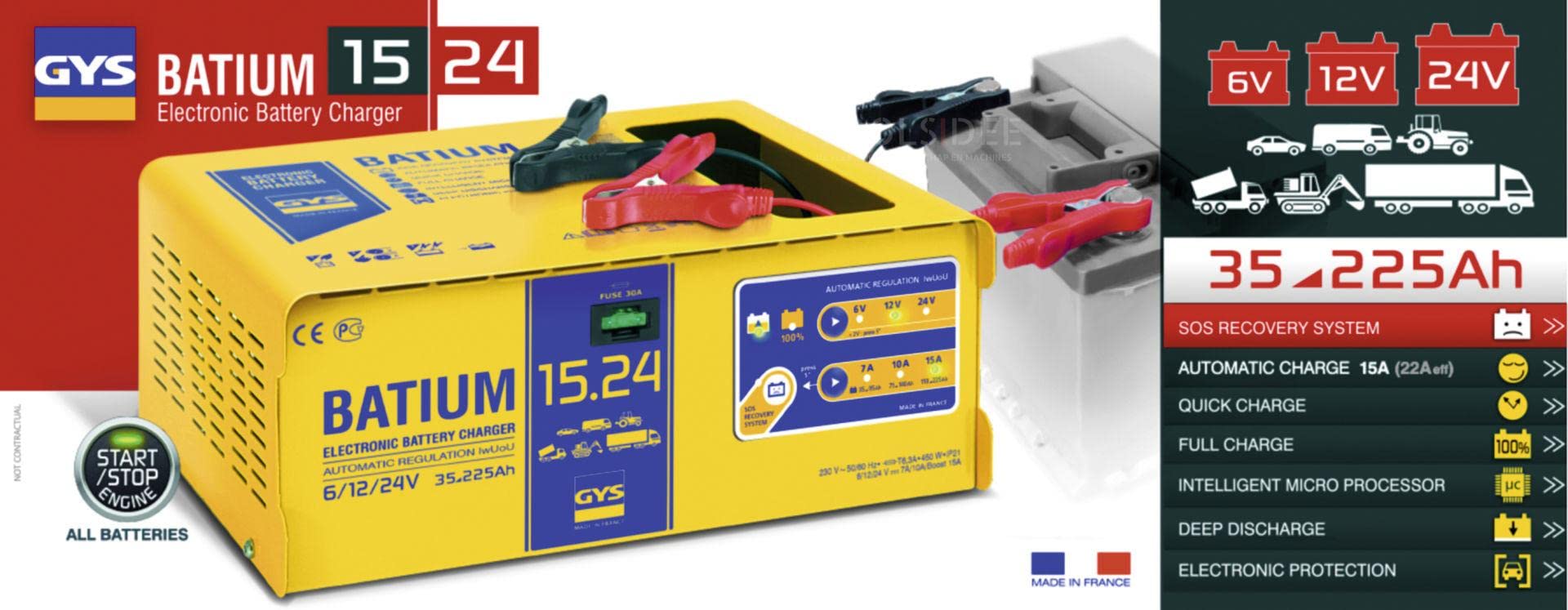 Gys Chargeur Plomb 6V-12V-24V 7 à 15A 230V BATIUM 15-24 (Intelligent)