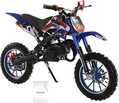 49cc Mini Motocross Dirt Bike for Kids   Gas Powered 2-Stroke Off-Road Motorcycle, 40KM/H Max Speed, Front & Rear Disc Brakes, 10" Inflatable Tires, 330 lbs Capacity, Youth Pit Bike Blue