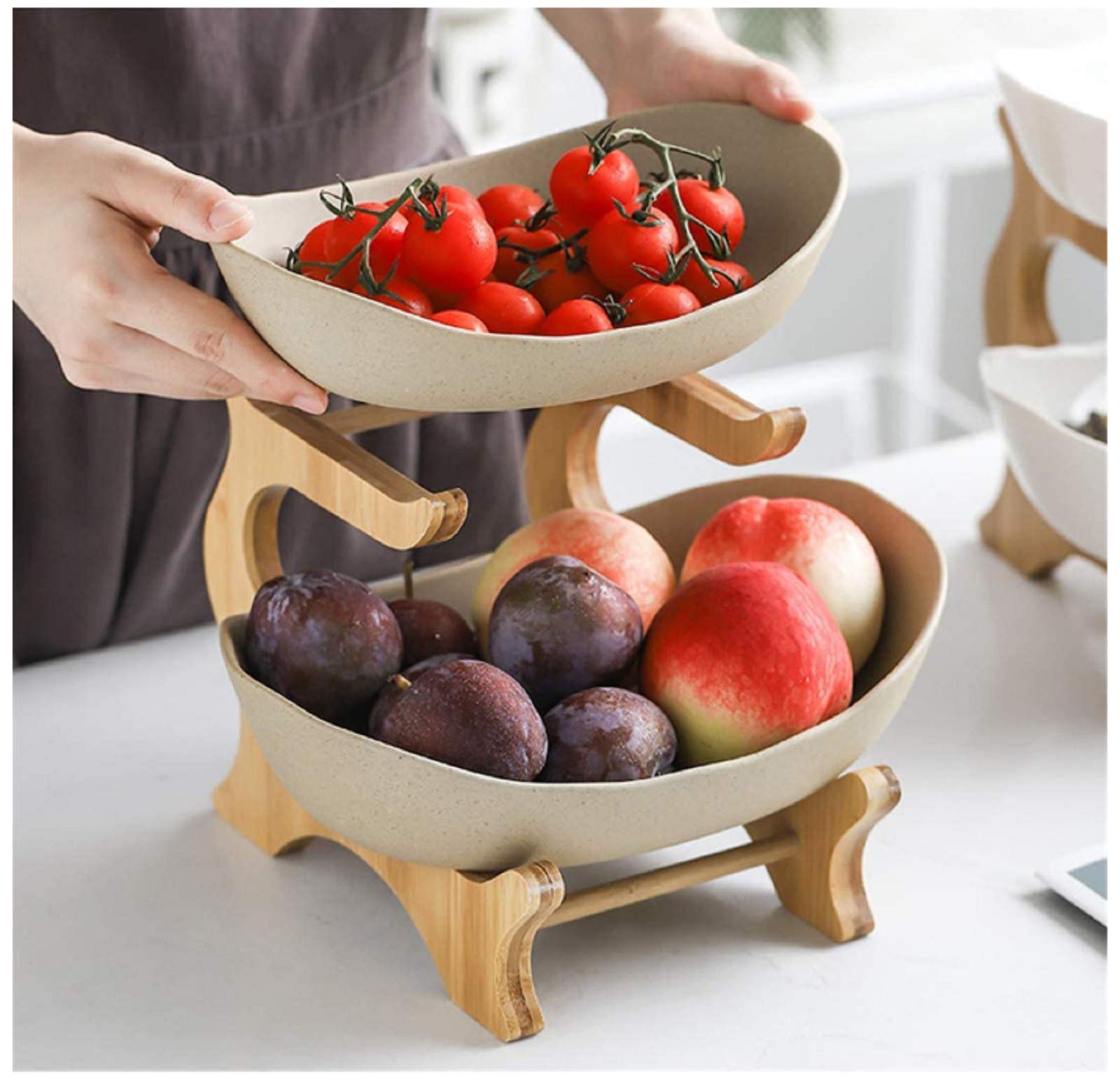 Fruttiera 3 Piani In Ceramica Blu Smaltata – Portafrutta Impilabile Salvaspazio, Lavabile In Lavastoviglie E Microonde