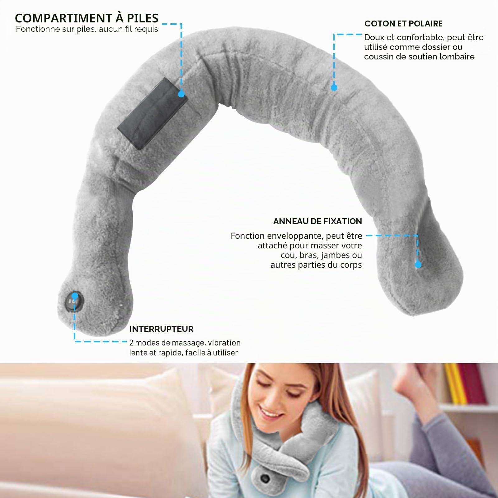 Oreillers de Massage Vibrants, Coussin de Thérapie du Cou Doux pour Soulager la Douleur, Détendre Les Muscles, Soulager Le Stress