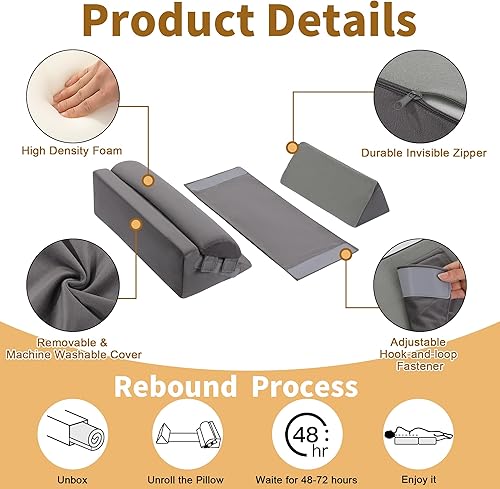 Miniatura 5 de BALAPET Almohada de cuña ajustable 3 en 1 para dormir de lado, cuñas de posicionamiento de 40 y posicionadores corporales, alivio del dolor de