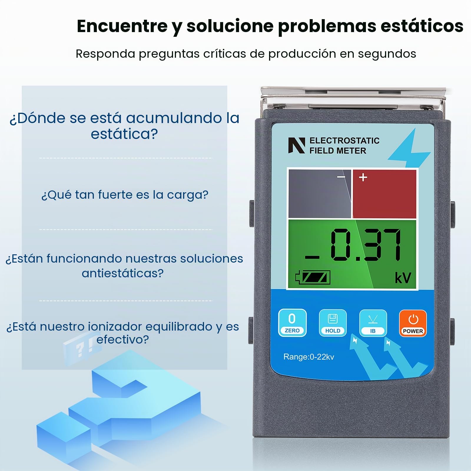 NEWTRY Medidor de campo electrostático digital de mano 0~20KV Probador de equilibrio de iones portátil 0~200V para fibra de hilo, tela, alfombra, tablero de papel de goma