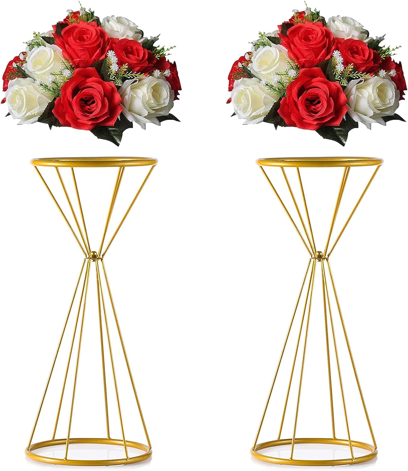 Sziqiqi Metallic Centerpiece Stands Tall Centerpiece Risers with Artificial Silk Flowers for Tabletop Arrangement, Wedding, Party, Festival 20inch Gold
