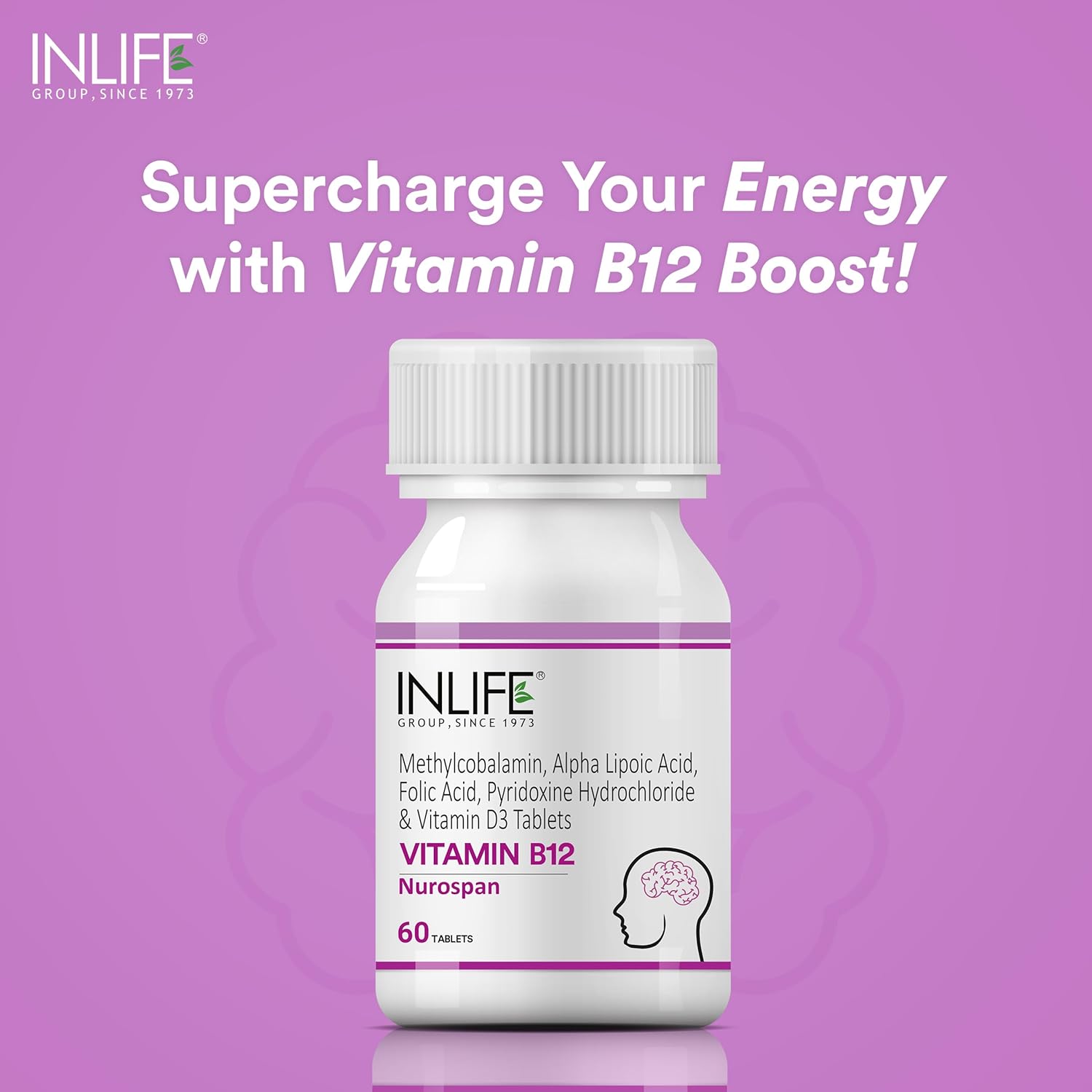 INLIFE Vitamin B12 (Methylcobalamin) 1500mcg Supplement with ALA (Alpha Lipoic Acid), Folic Acid, Vitamin D3 | Nervous System & Brain Supplement for Memory Focus and Energy | 60 Count (Pack of 2)