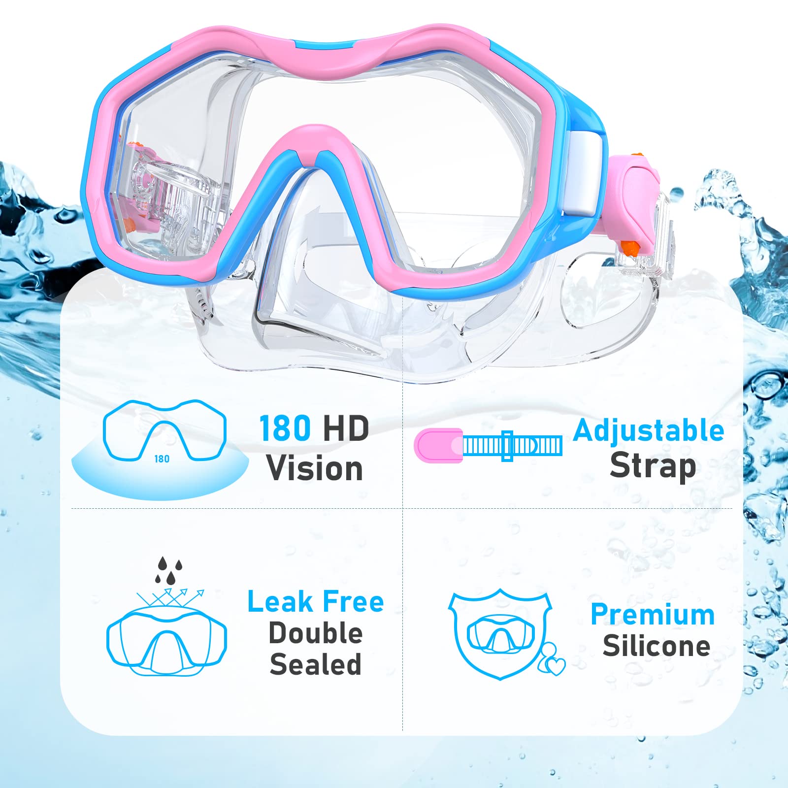 Maschera Snorkeling Bambini Set, Maschera Da Snorkeling Con Maschera e Boccaglio, Maschera Subacquea Anti-Fog & Anti-Perdite Panoramica 180° Per Ragazzi e Ragazze Dai 5 Ai 12 Anni, Snorkel Set