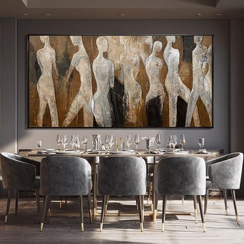 Miniatura 4 de Decoración de pared de línea negra, lienzo marrón, decoración de pared, 29 x 58 pulgadas, imágenes grandes para sala de estar, obra de arte para