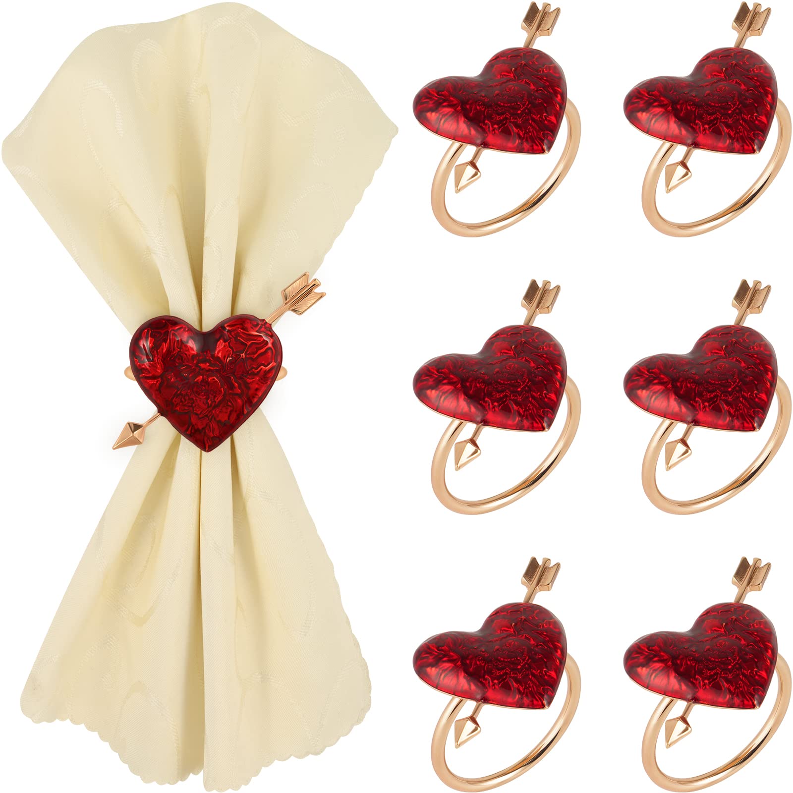 FRAMICS Valentine's Day Napkin Rings Set of 6, Red Heart Napkin Rings, Metal Napkin