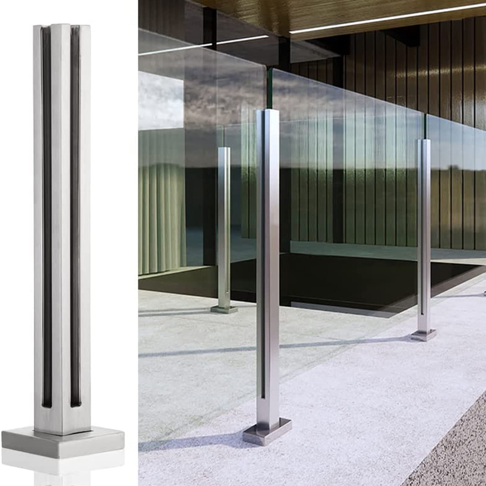 GLDYTVF Stainless Steel Glass Railing Post for Stairs & Balconies, 105cm Height (41.3"), Square Balustrade System with Screws - Durable Handrail for Decks & Safety