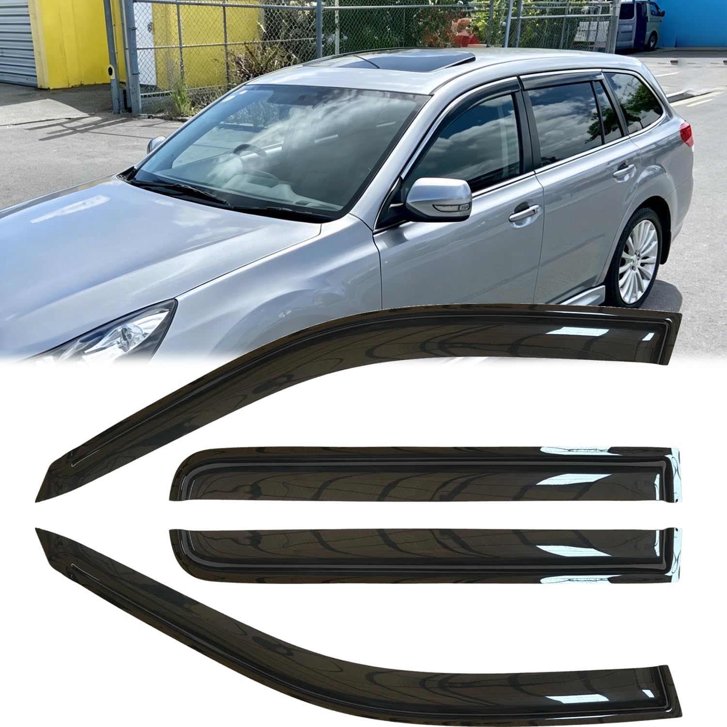 4pcs Original Outside Mount Style Window Rain Guards Side Wind Deflectors Dark Smoke Nice Looking Vent Window Visors Fit for Subaru Legacy 2020-2021 Wagon SUB30