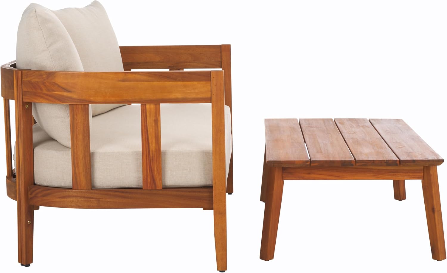 SAFAVIEH Outdoor Collection Owen Natural Brown/Taupe Cushion Solid Wood Bench & Table Set