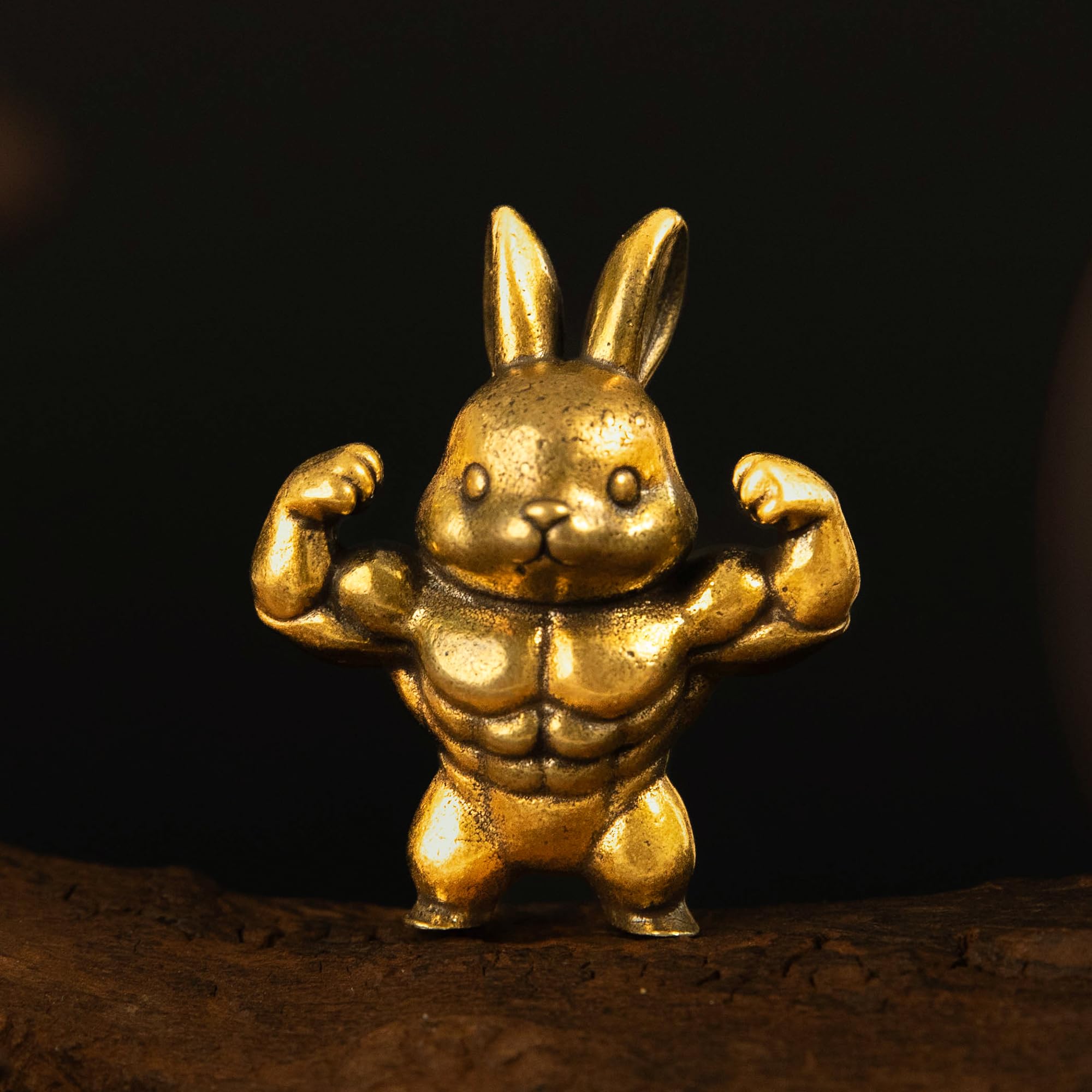 Betr Brsas 100% Solid Brass Strong Bunny Figurine, Vintage Retro Home Decor, Muscular Rabbit Statue, Desk Ornament Collectible Craft for Office Shelf Decoration