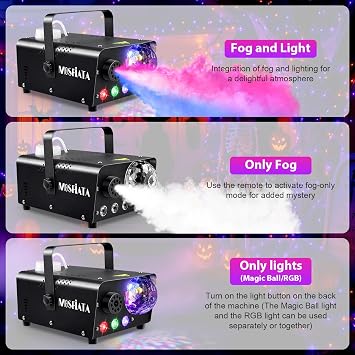 Fog Machine with Disco Lights 600W Smoke Machine with Disco lights, 2500 CFM Spray, Remote Control, Perfect for Halloween, Christmas, Wedding, Party, Club, DJ Stage Effect