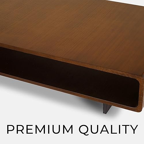 Miniatura 5 de SWEVEN Mesa de centro con almacenamiento muebles de sala de estar cuadrados modernos con estante grande con compartimento central, acabado de madera