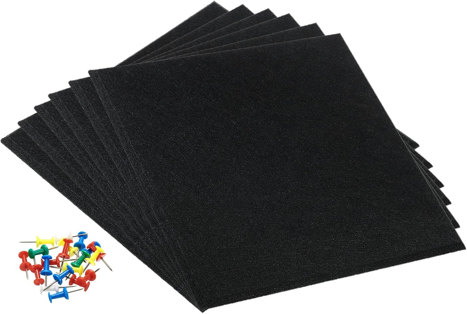 PATIKIL Felt Board Tiles, 6 Pack Self Adhesive Square Wall Cork Pin Bulletin Board with Push Pins for Photos Memos Home Office Decor, Black