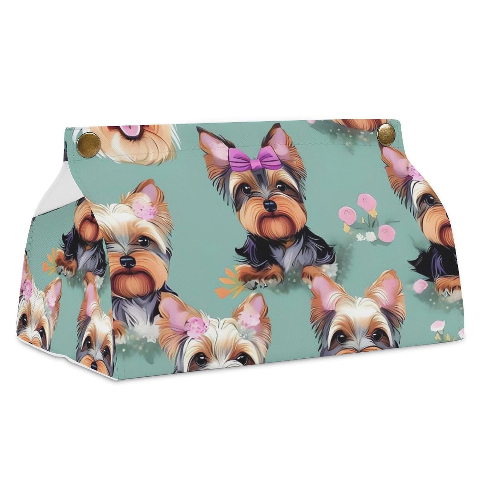 Boîte à mouchoirs en cuir imprimé floral avec motif Yorkshire haut de gamme