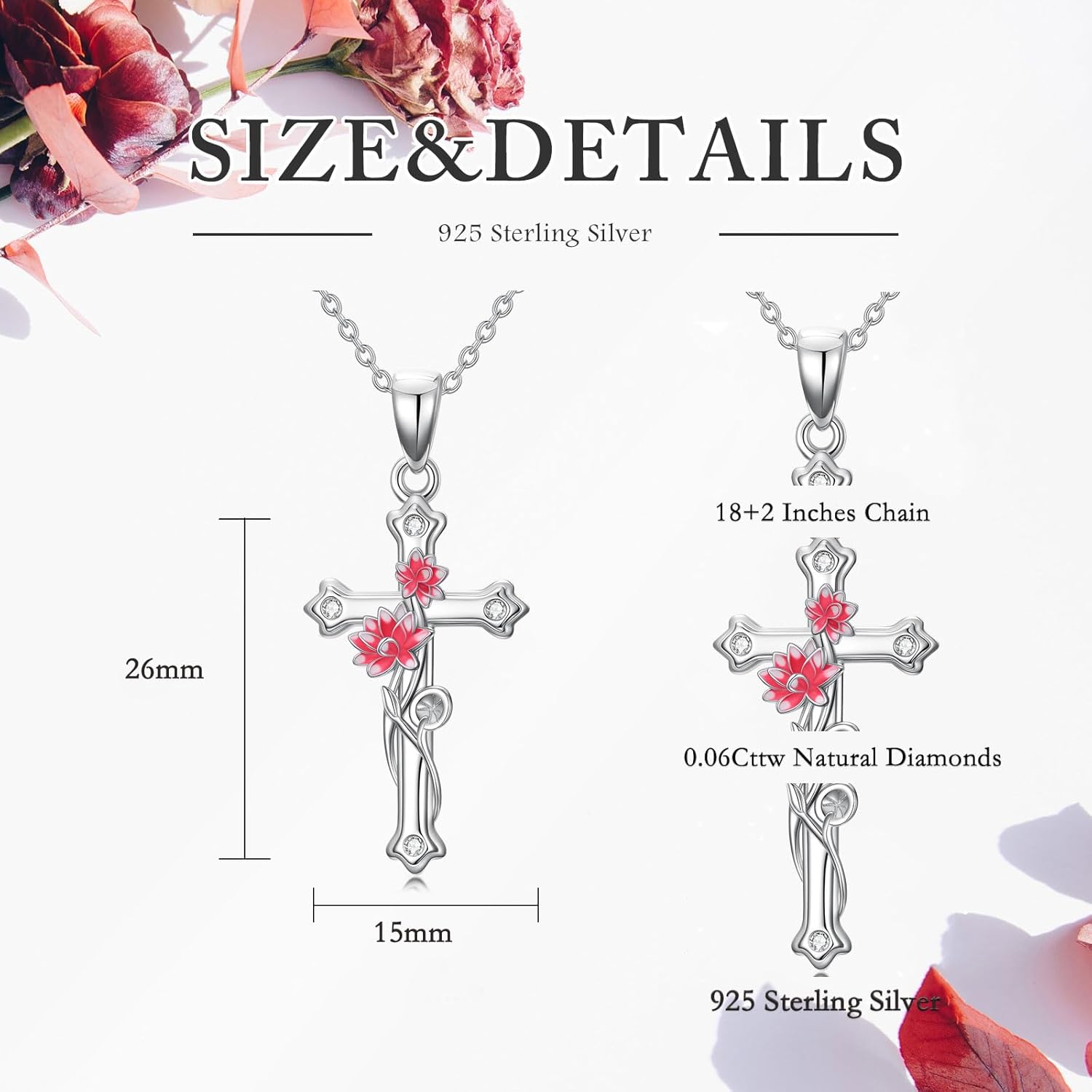 Flower Cross Necklace for Women with Diamonds 925 Sterling Silver 12 Month Birth Flower Necklace Mother's Day Birthday Jewelry Gift - Image 5