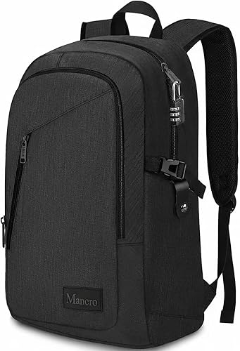 Mancro Mochila para laptop de viaje de negocios, bolsa delgada antirrobo para laptop con puerto de carga USB para hombres y mujeres, bolsa de